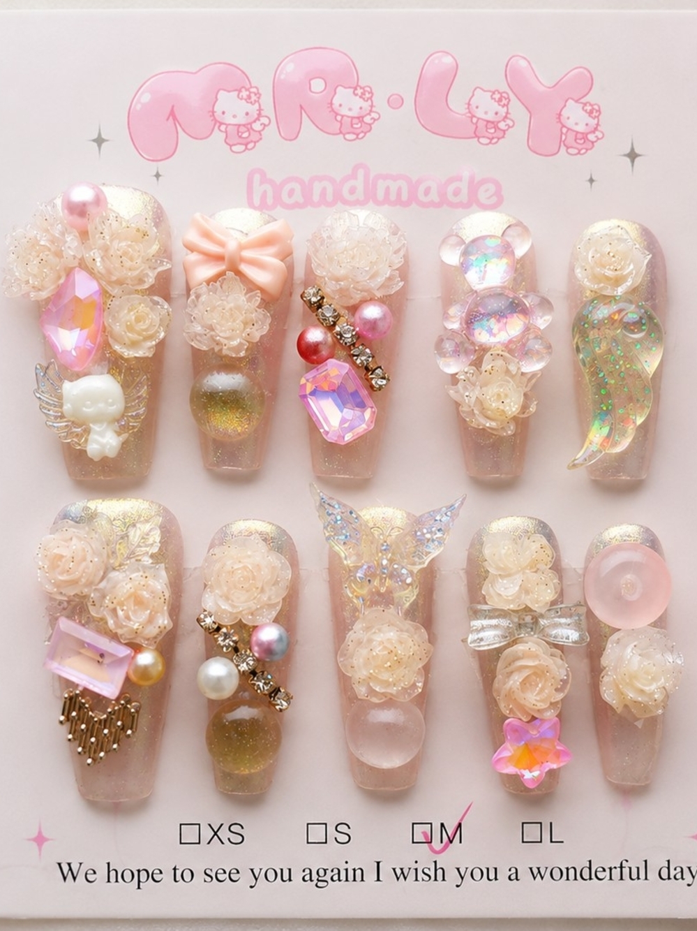 CUPID'S DAYDREAM 💘 3D Winged Heart Crystal Press-On Nails
